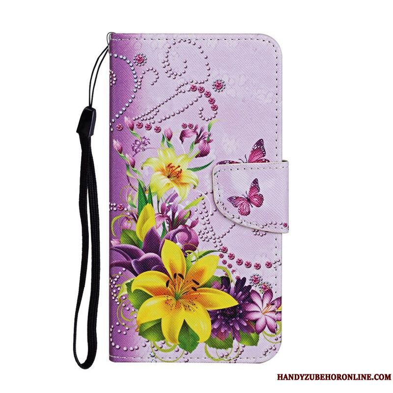 Flip Cover iPhone 13 Pro Mesterlige Blomster Med Rem