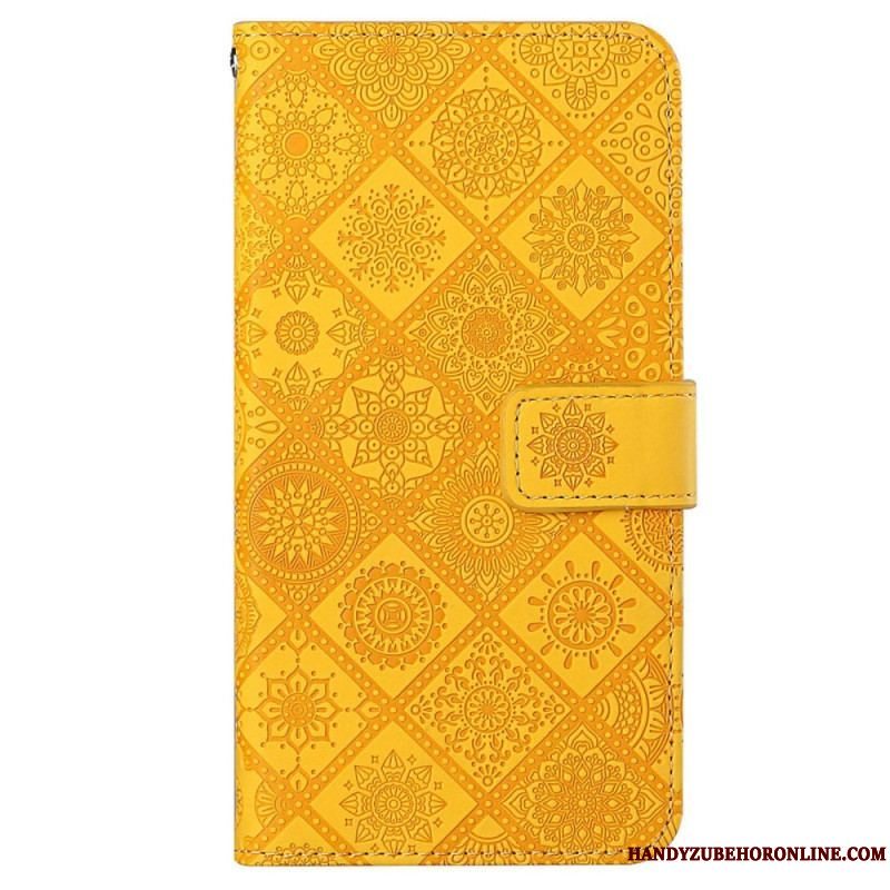 Flip Cover iPhone 14 Med Snor Rem Tapestry Mønster