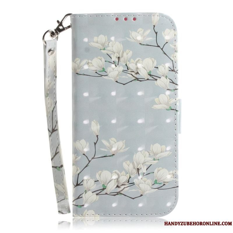 Flip Cover iPhone 14 Plus Med Snor Strop Blomstergrene