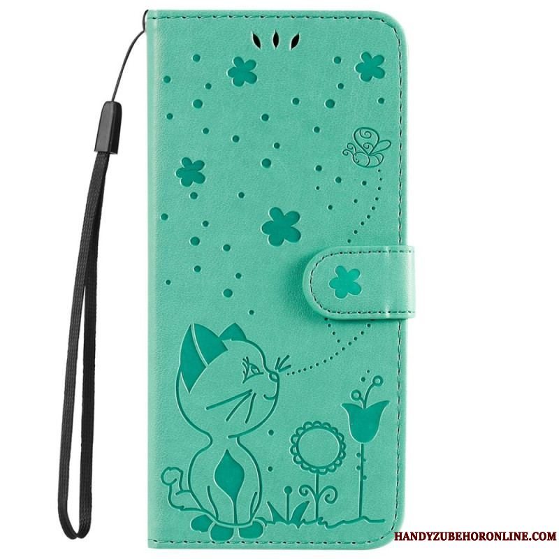 Flip Cover iPhone 14 Pro Max Med Snor Strappy Kat Og Bier