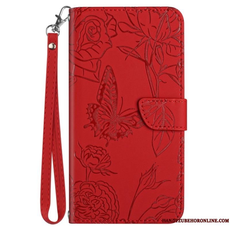 Flip Cover iPhone 14 Pro Max Sommerfugle Og Skulderrem