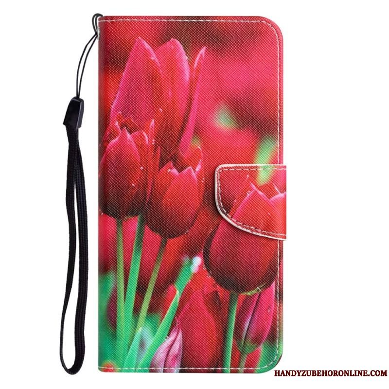 Flip Cover iPhone 15 Med Snor Blomstervariation Med Rem