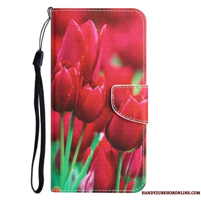 Flip Cover iPhone 15 Med Snor Blomstervariation Med Rem