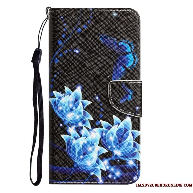 Flip Cover iPhone 15 Med Snor Blomstervariation Med Rem