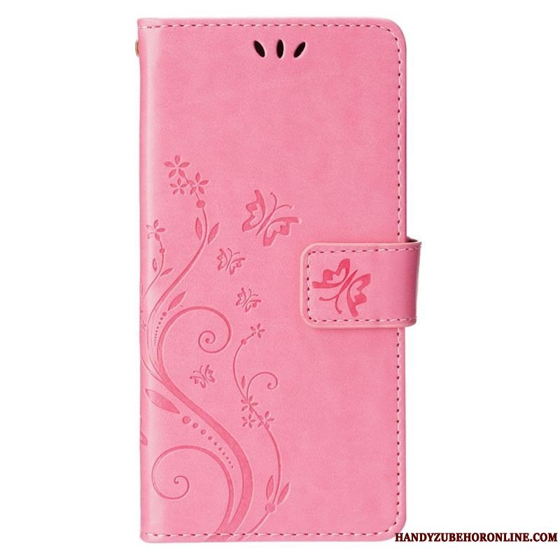 Flip Cover iPhone 15 Plus Blomster Og Sommerfugle