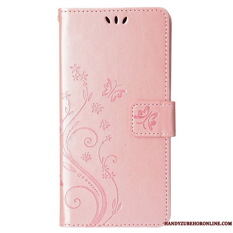 Flip Cover iPhone 15 Plus Blomster Og Sommerfugle