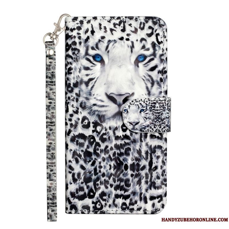 Flip Cover iPhone 15 Plus Med Snor 3d Leopard Med Rem
