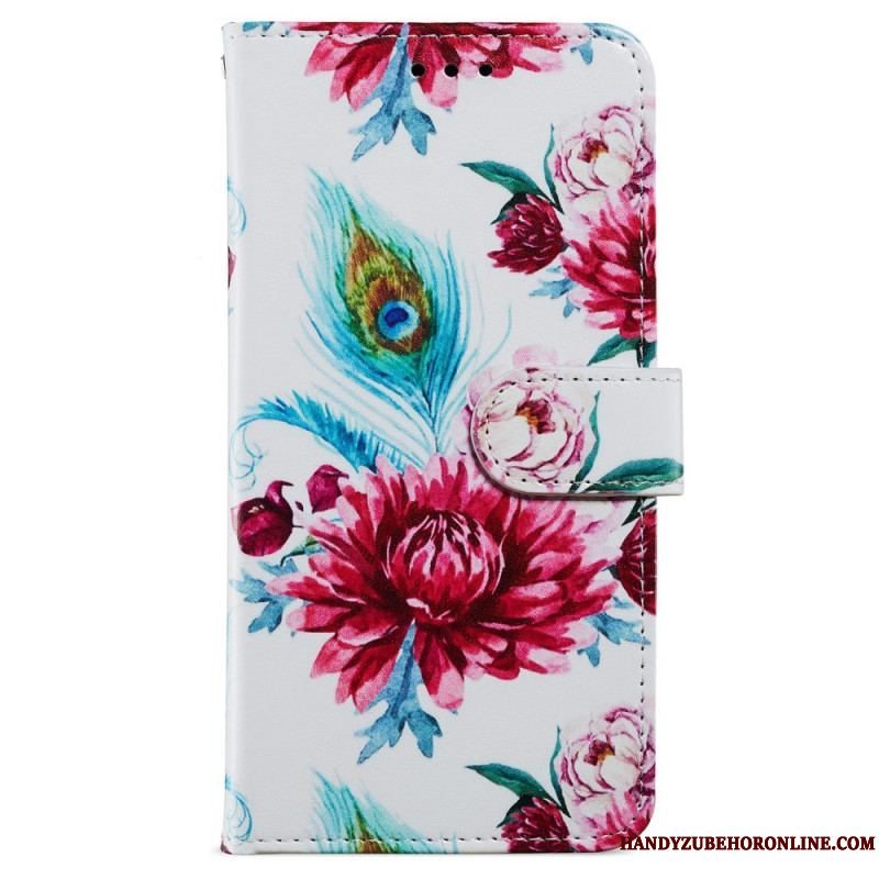 Flip Cover iPhone 15 Plus Med Snor Blomster Med Rem