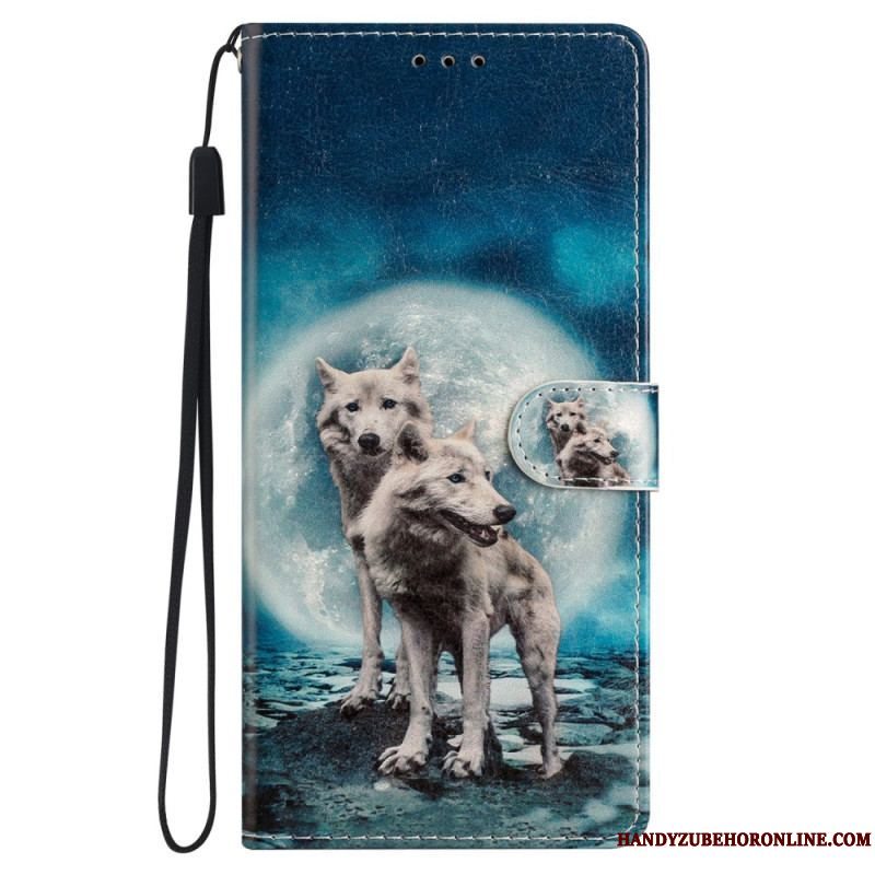 Flip Cover iPhone 15 Plus Med Snor Lanyard Wolves