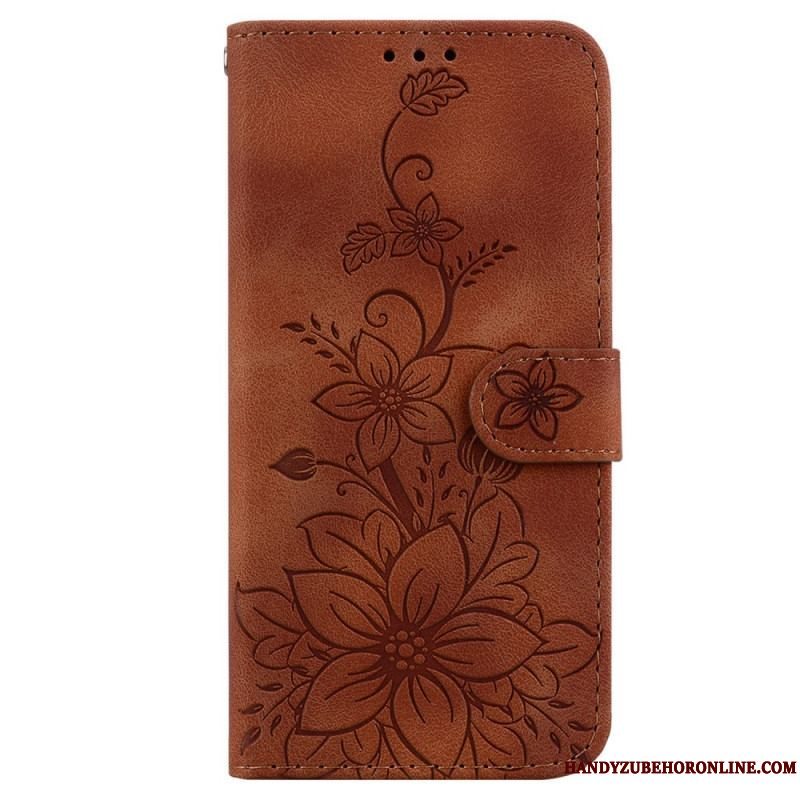 Flip Cover iPhone 15 Pro Max Med Snor Blomsterrem