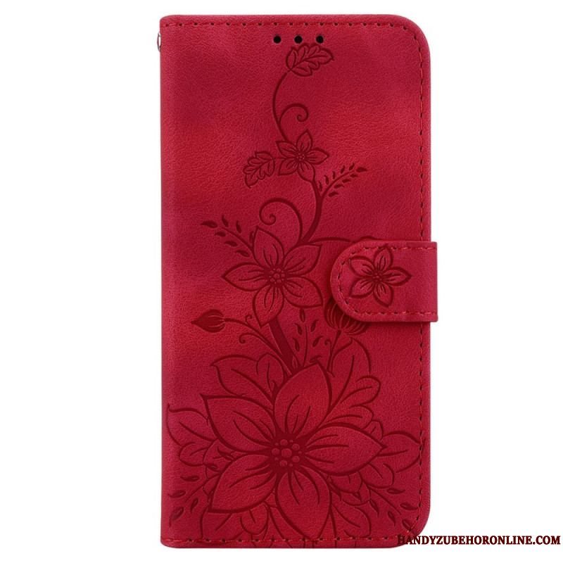 Flip Cover iPhone 15 Pro Max Med Snor Blomsterrem