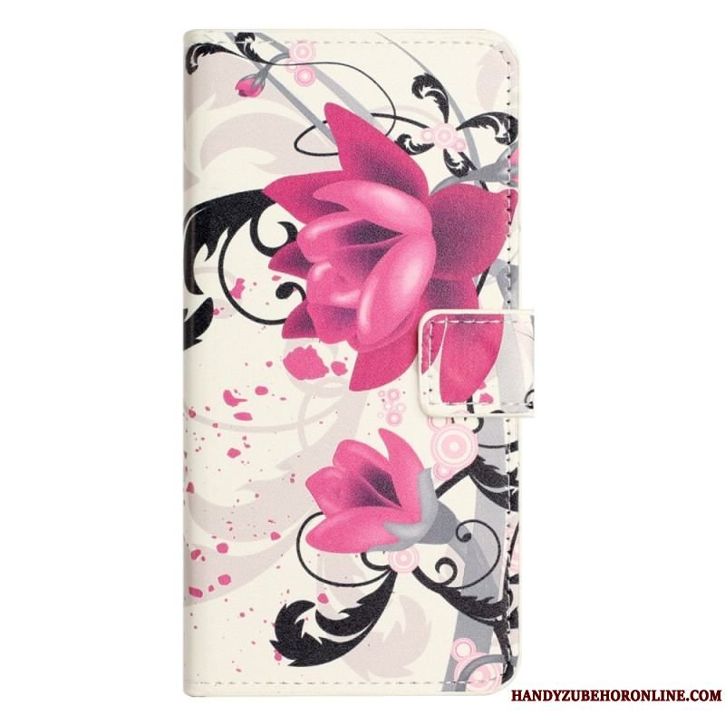 Flip Cover iPhone 15 Tropiske Blomster