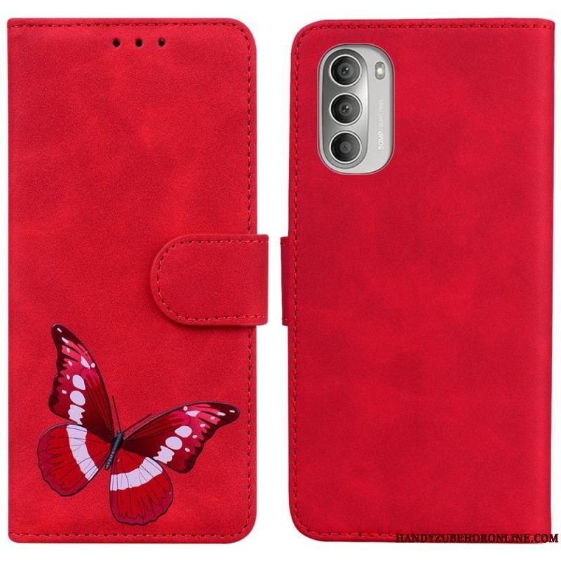 Læder Cover Moto G51 5G Skin-touch Butterfly
