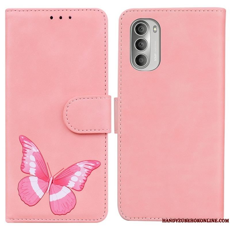 Læder Cover Moto G51 5G Skin-touch Butterfly
