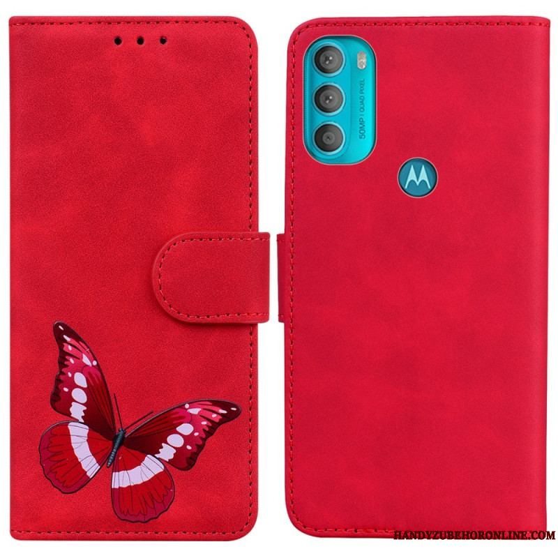 Læder Cover Moto G71 5G Skin-touch Butterfly