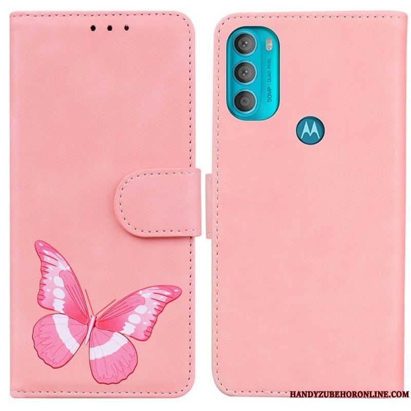 Læder Cover Moto G71 5G Skin-touch Butterfly