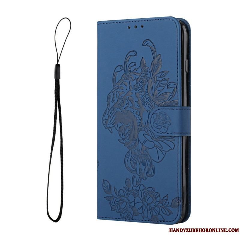 Læder Cover Samsung Galaxy A13 5G / A04s Med Snor Barok Strappy Tiger