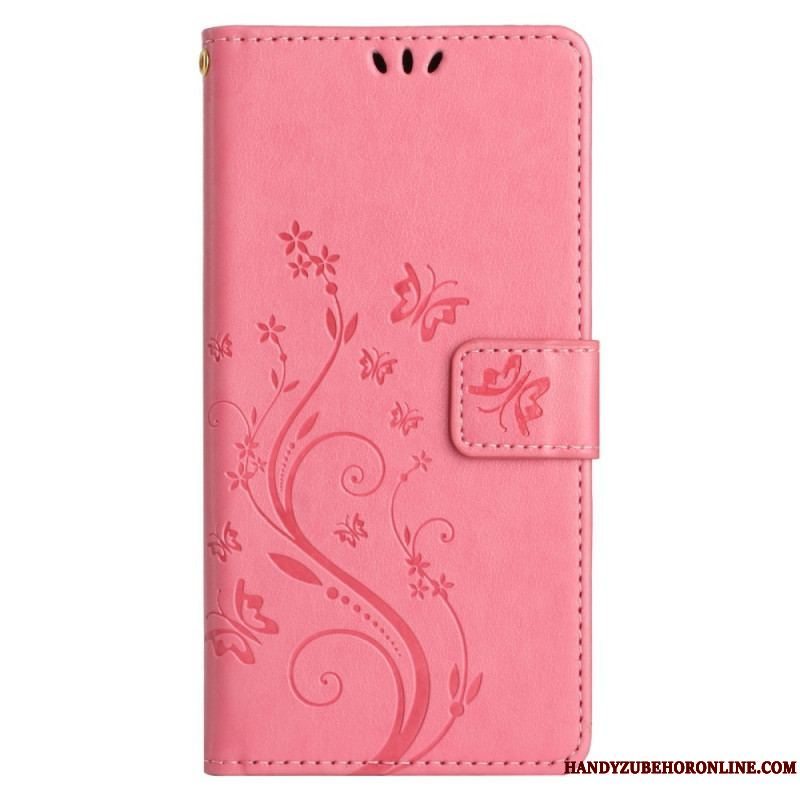 Læder Cover Samsung Galaxy A14 / A14 5G Med Snor Strappy Floral