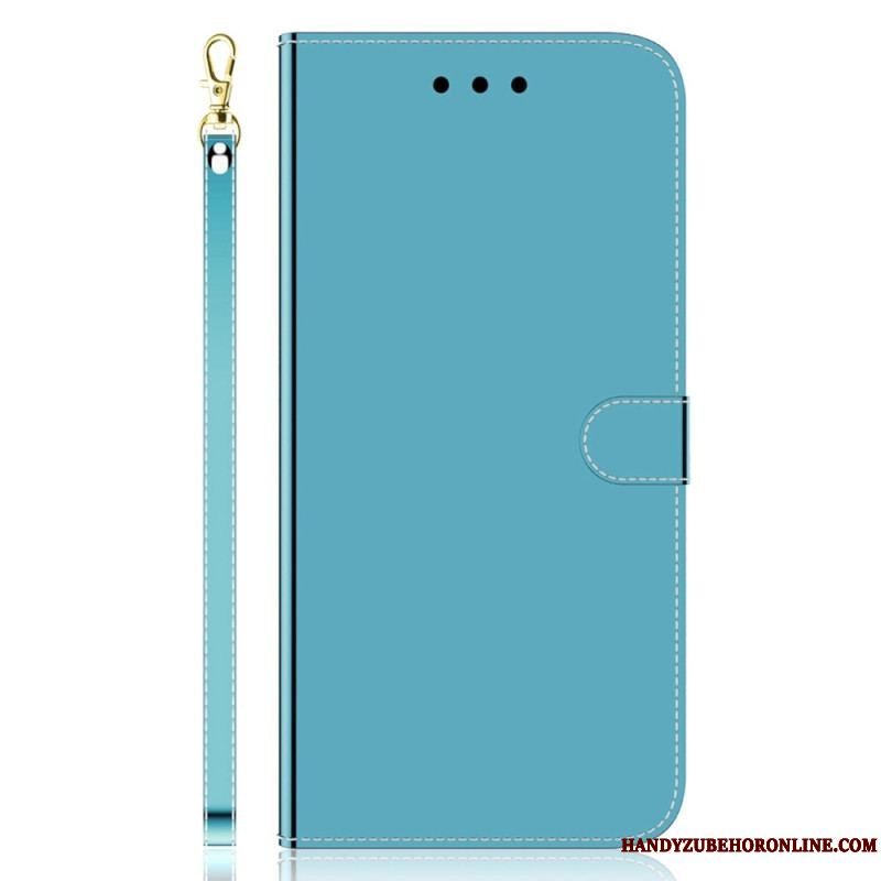 Læder Cover Samsung Galaxy A14 / A14 5G Spejl Og Snor