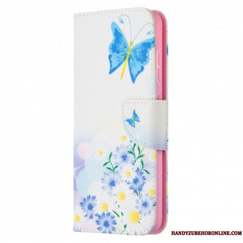 Læder Cover Samsung Galaxy A52 4G / A52 5G / A52s 5G Malede Sommerfugle Og Blomster