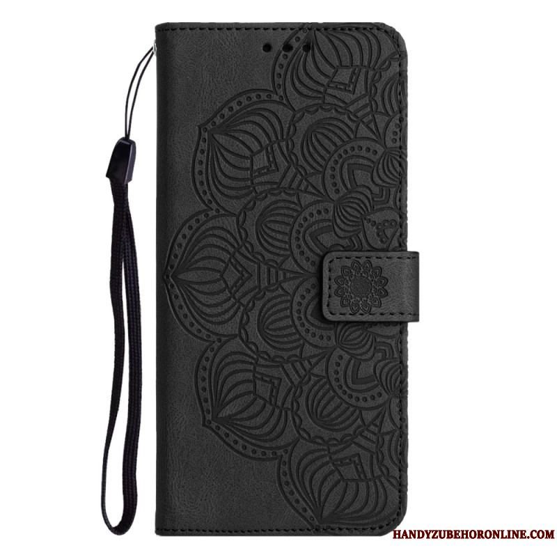 Læder Cover Samsung Galaxy A54 5G Med Snor Strappy Mandala Print