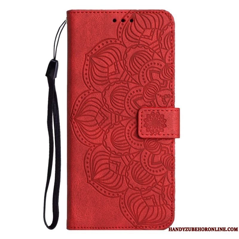 Læder Cover Samsung Galaxy A54 5G Med Snor Strappy Mandala Print