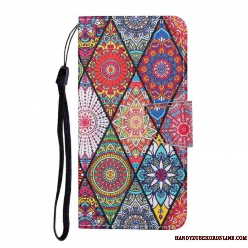 Læder Cover Samsung Galaxy M12 / A12 Patchwork Med Lanyard