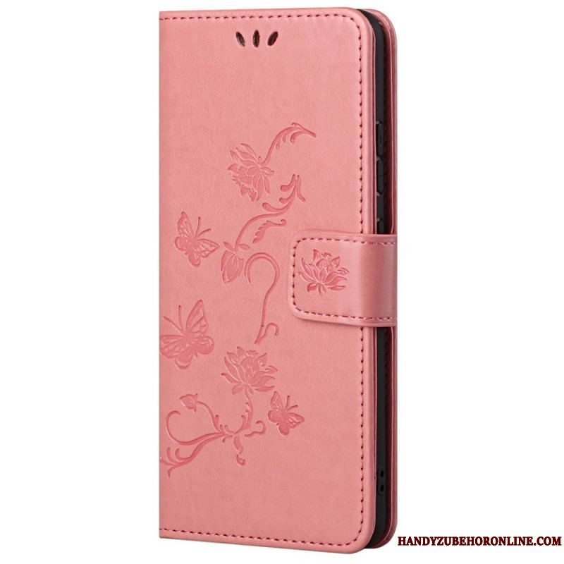 Læder Cover Samsung Galaxy M23 5G Med Snor Rem Blomster