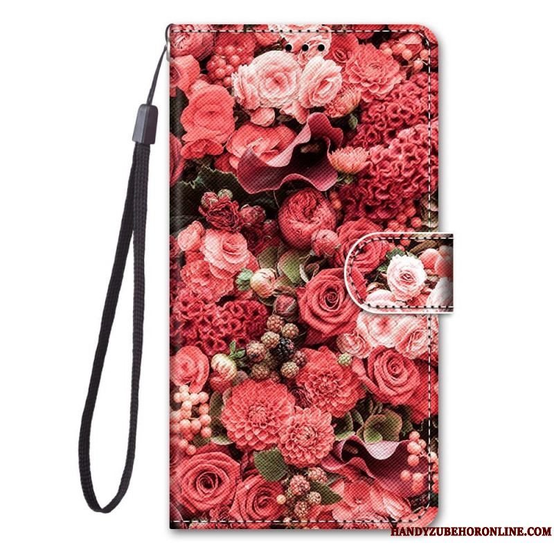 Læder Cover Samsung Galaxy M53 5G Med Snor Rem Blomster