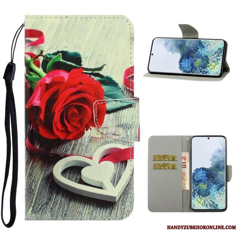 Læder Cover Samsung Galaxy S21 5G Med Snor Farverige Strappy Blomster