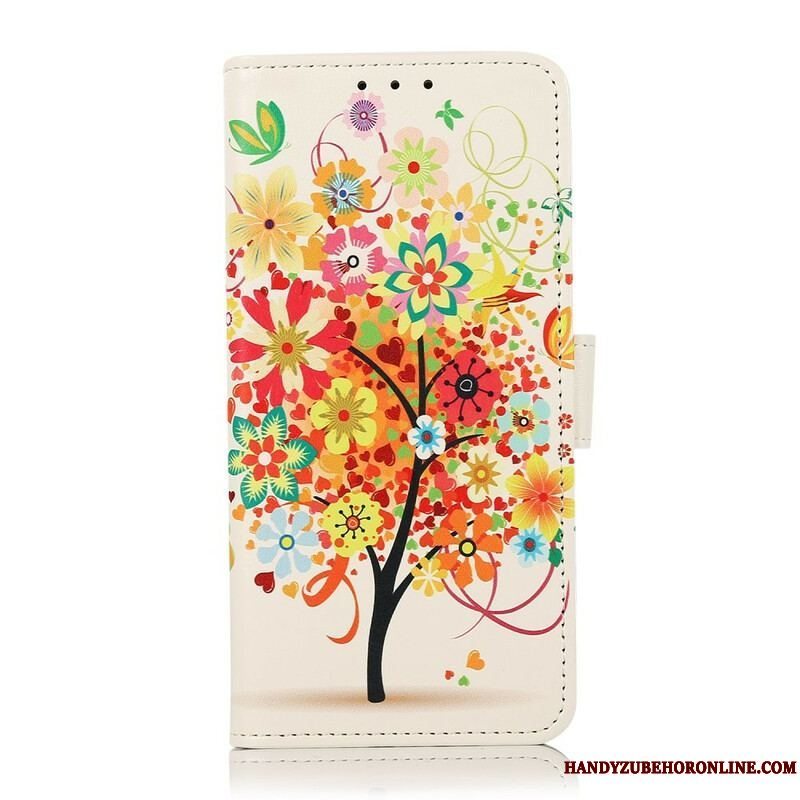 Læder Cover Samsung Galaxy S21 FE Blomstrende Træ