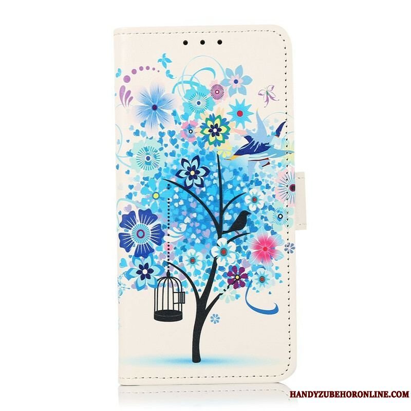 Læder Cover Samsung Galaxy S21 FE Blomstrende Træ