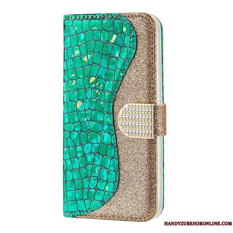 Læder Cover Samsung Galaxy S21 FE Krokodille Diamanter