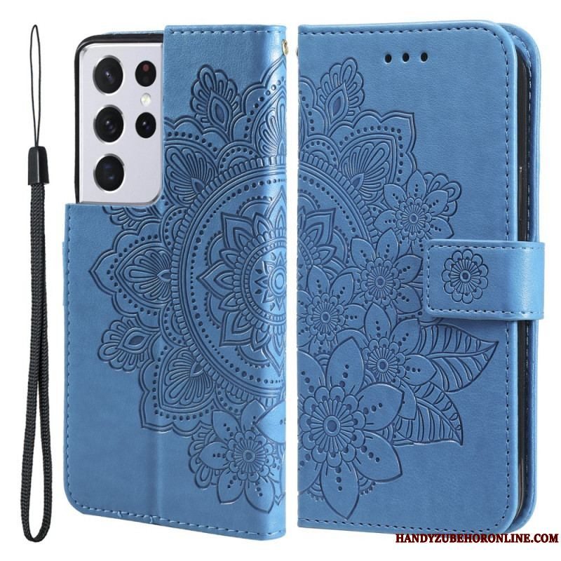 Læder Cover Samsung Galaxy S21 Ultra 5G Blomster Mandala