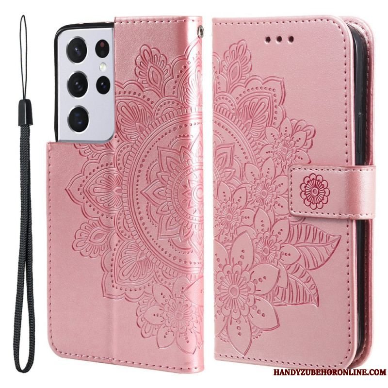 Læder Cover Samsung Galaxy S21 Ultra 5G Blomster Mandala