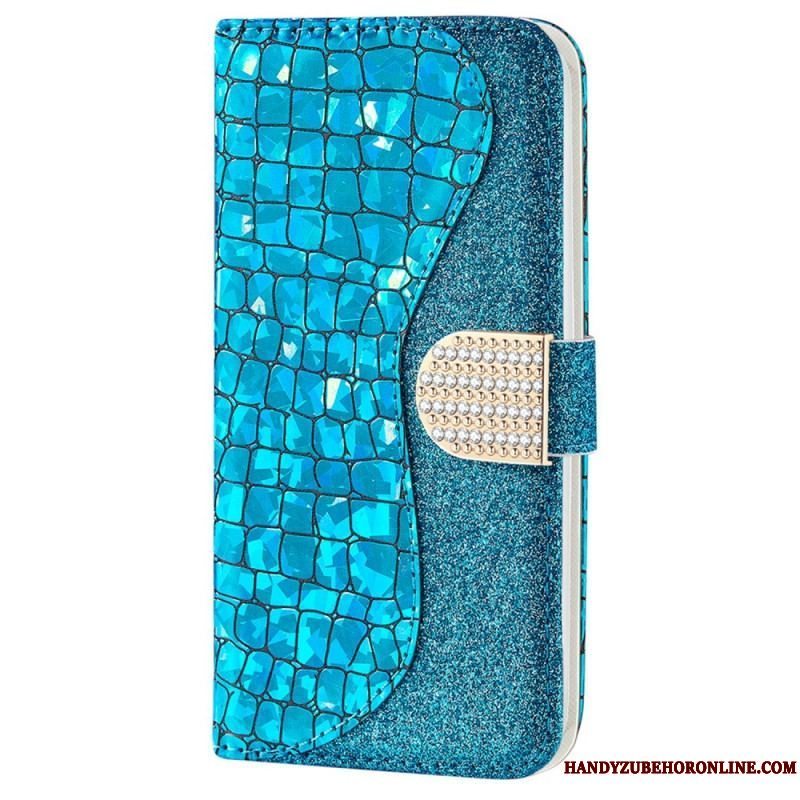 Læder Cover Samsung Galaxy S22 5G Krokodille Diamanter