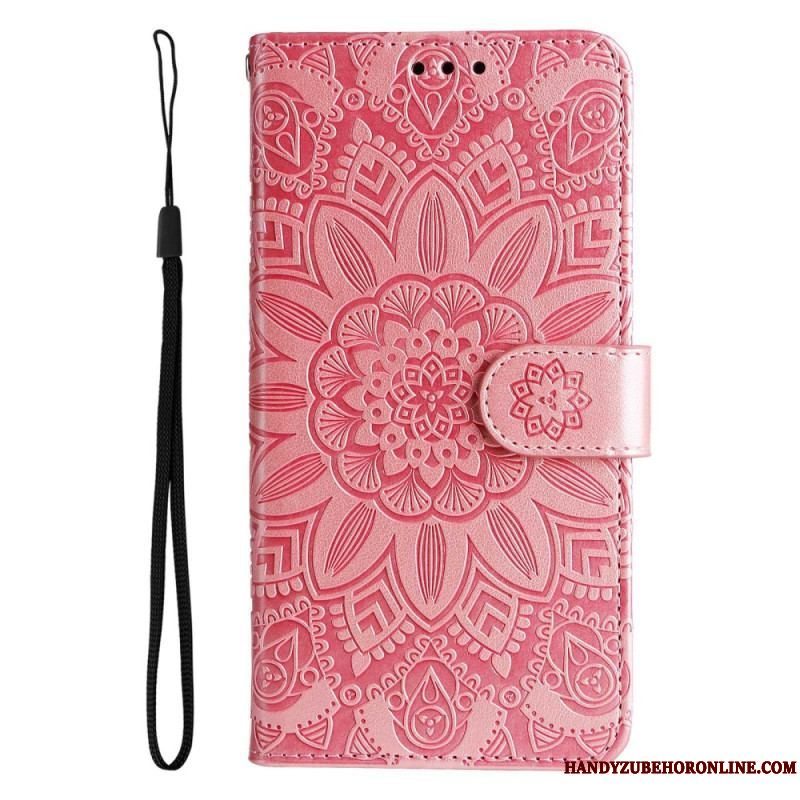 Læder Cover Samsung Galaxy S23 5G Mandala Sun Med Snor