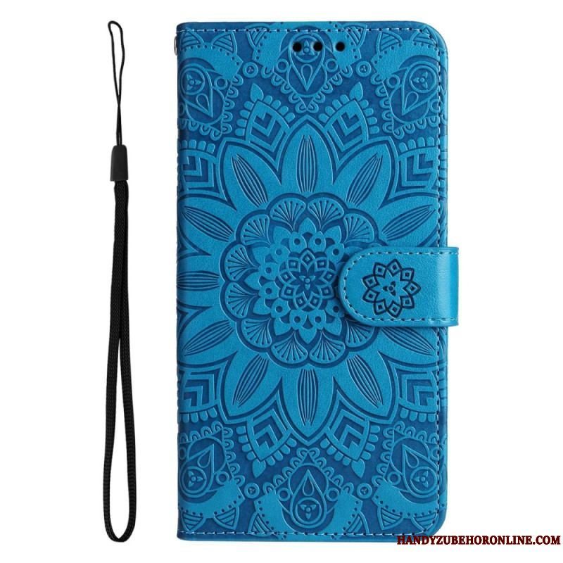 Læder Cover Samsung Galaxy S23 5G Mandala Sun Med Snor