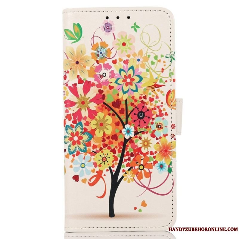 Læder Cover Sony Xperia 5 IV Blomstrende Træ