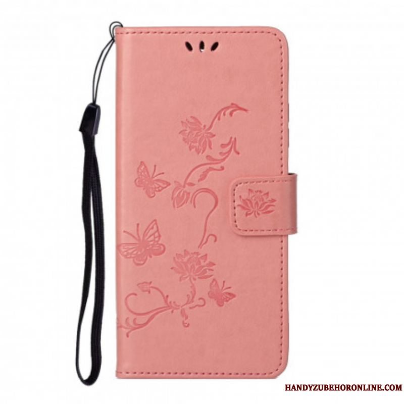 Læder Cover Xiaomi Redmi Note 10 Pro Sommerfugle Og Blomster