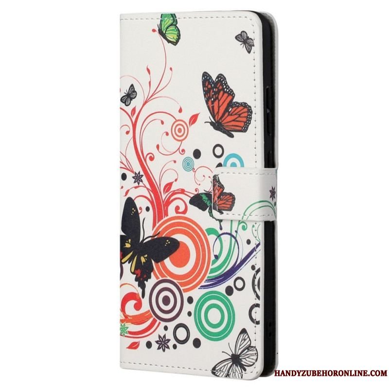 Læder Cover Xiaomi Redmi Note 11 / 11S Sommerfugle Og Blomster