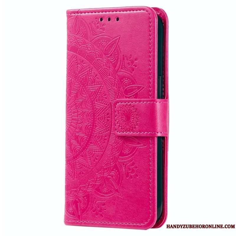 Læder Cover Xiaomi Redmi Note 12 4G Mandala Sun Med Snor