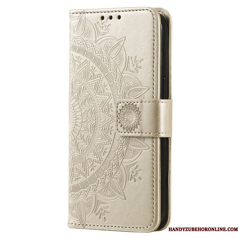 Læder Cover Xiaomi Redmi Note 12 4G Mandala Sun Med Snor