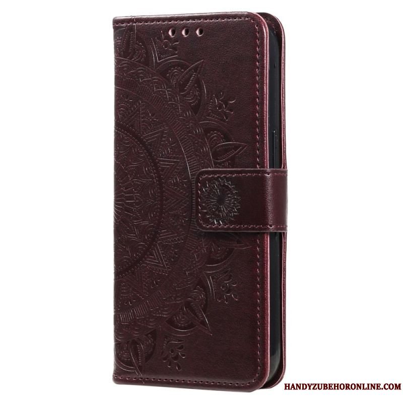 Læder Cover Xiaomi Redmi Note 12 4G Mandala Sun Med Snor