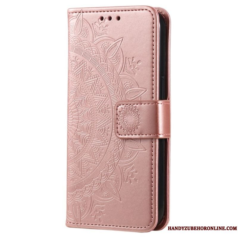 Læder Cover Xiaomi Redmi Note 12 4G Mandala Sun Med Snor