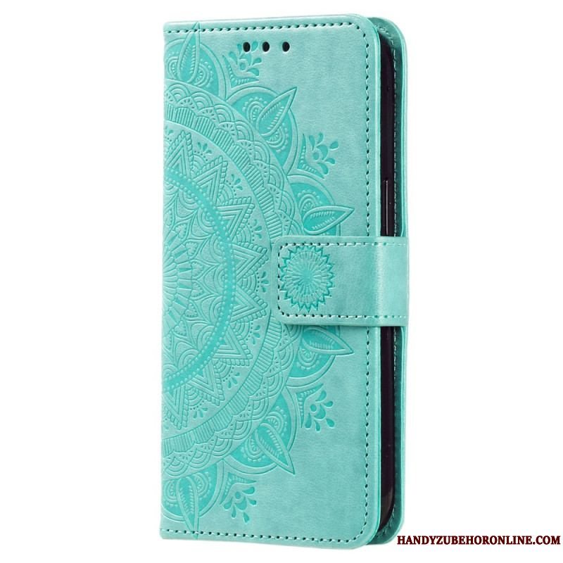 Læder Cover Xiaomi Redmi Note 12 4G Mandala Sun Med Snor