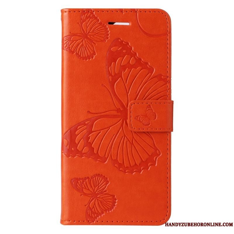Læder Cover Xiaomi Redmi Note 12 5G Med Snor Kæmpe Sommerfugle Med Rem
