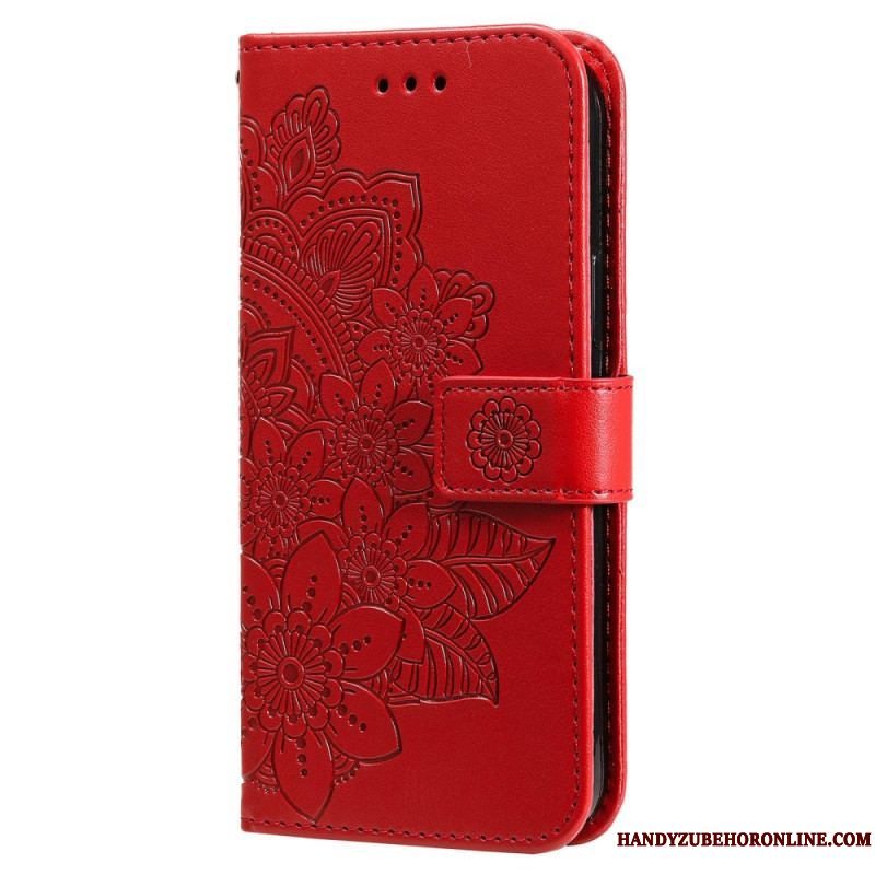 Læder Cover Xiaomi Redmi Note 12 5G Med Snor Rem Blomster Mandala