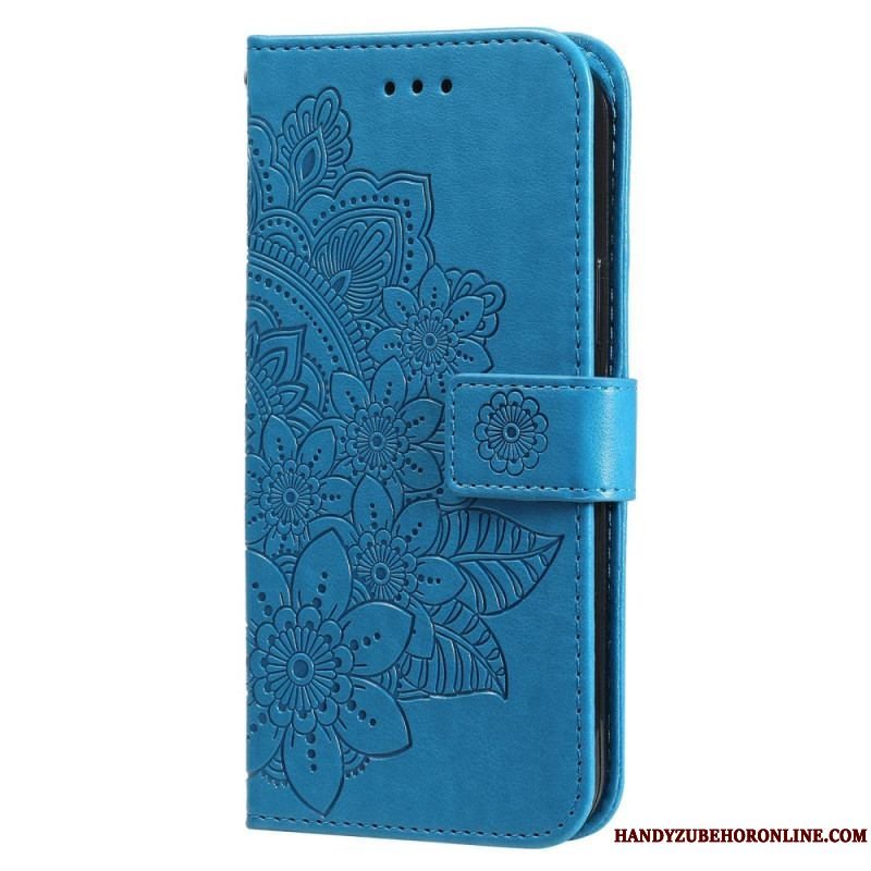 Læder Cover Xiaomi Redmi Note 12 5G Med Snor Rem Blomster Mandala