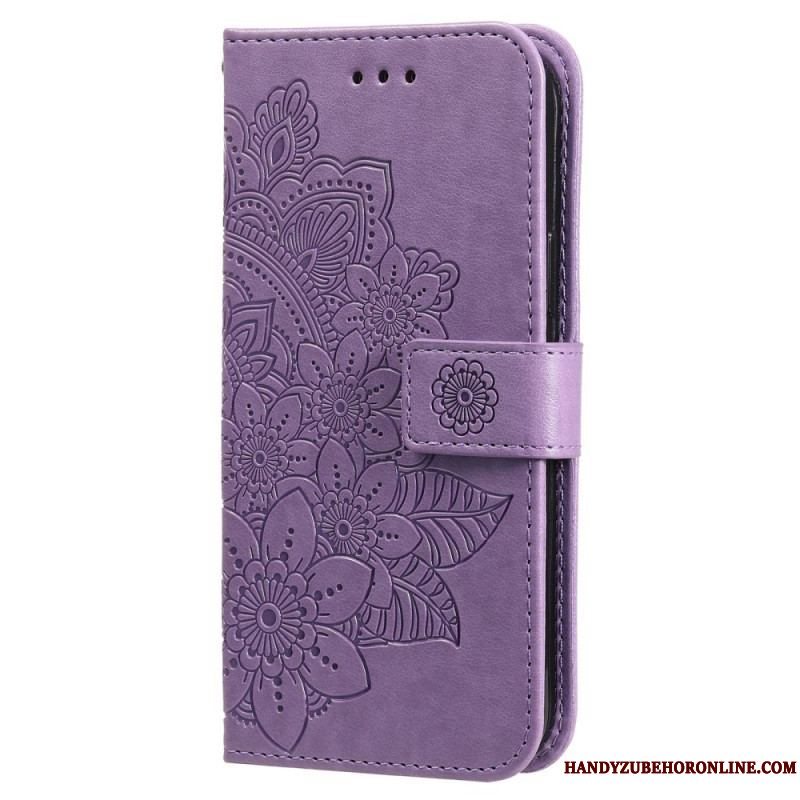 Læder Cover Xiaomi Redmi Note 12 5G Med Snor Rem Blomster Mandala